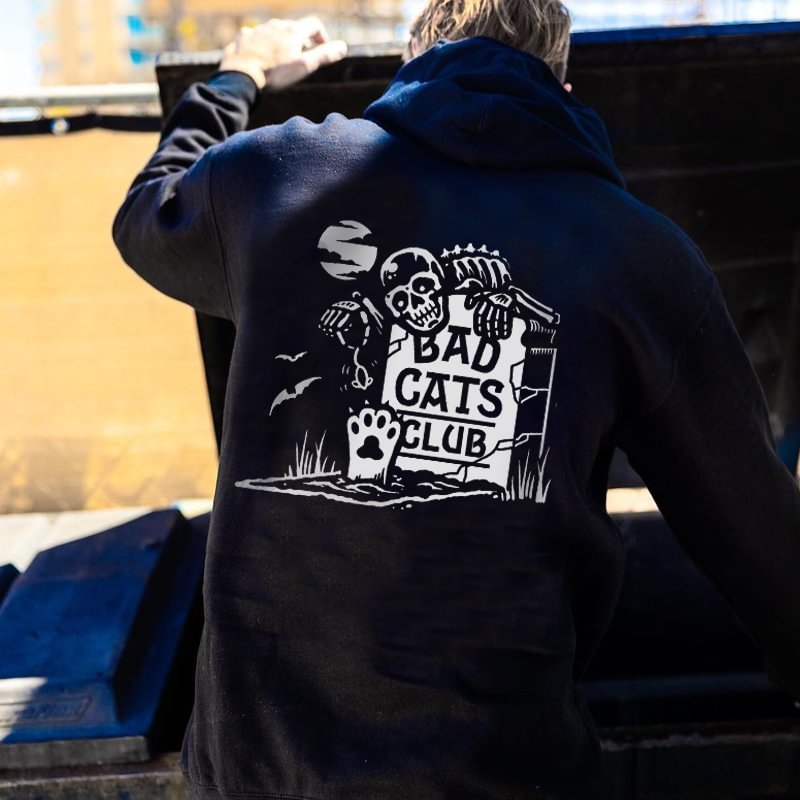 Bad Cats Club Printed Casual Men's Hoodie - Krazyskull