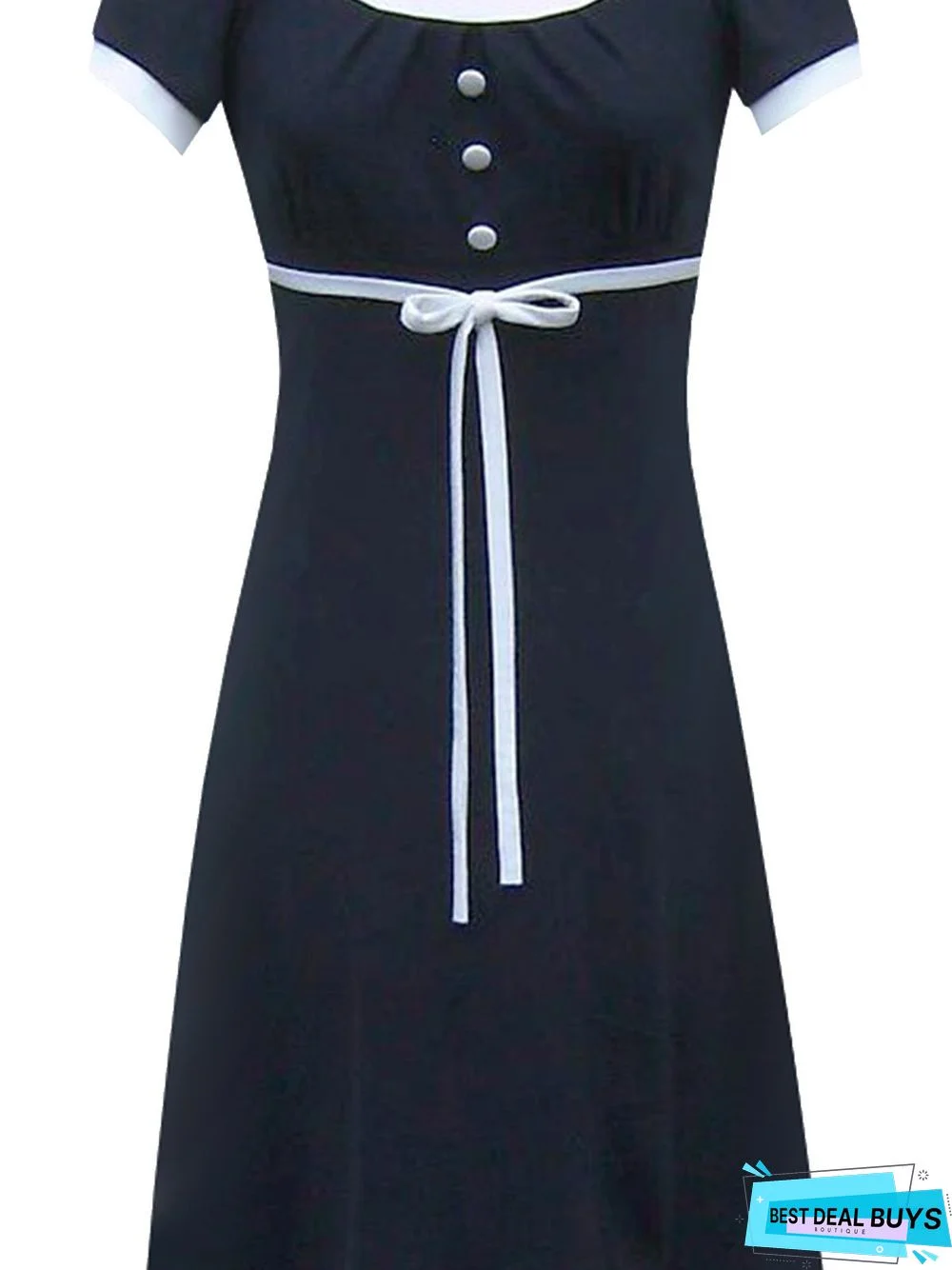 Short Sleeve Plain Crew Neck Cotton-Blend Knitting Dress