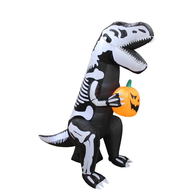 Skeleton Dinosaur with Pumpkin Yard Halloween Inflatable