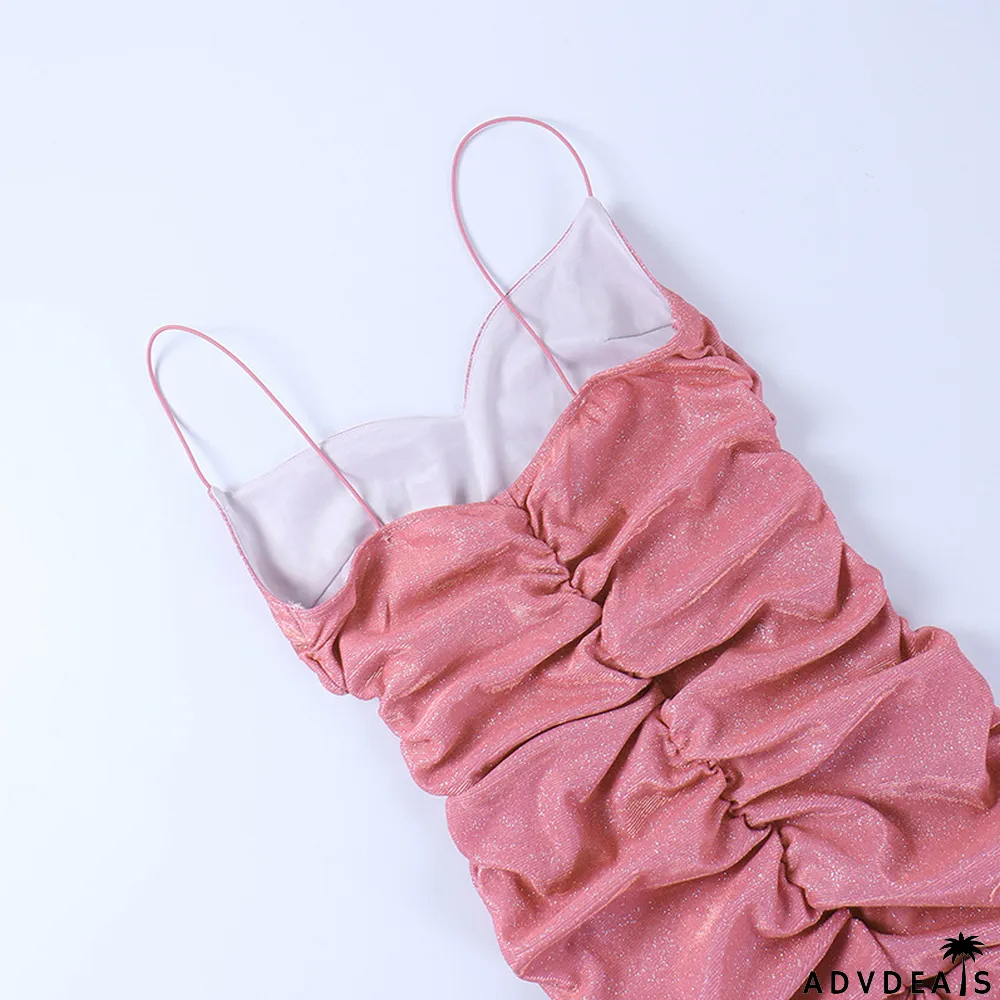 Sexy Ruched Spaghetti Strap Night Club Dresses