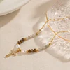 Elegant Brown Beads Pearls Cross Golden Necklace