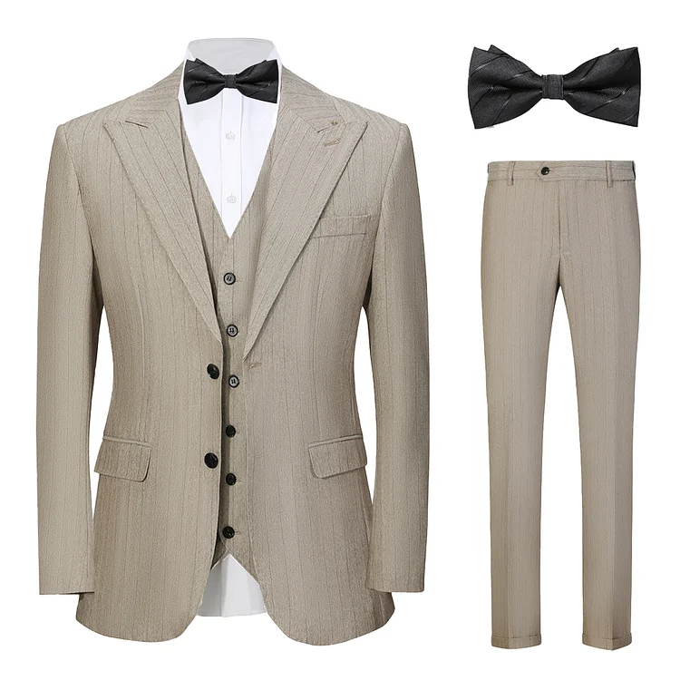 Gentriforge Stripe Men Suits 4 Pieces Black Suit for Wedding Business Dinner Slim Fit Jacket Vest Pants And Tie Set