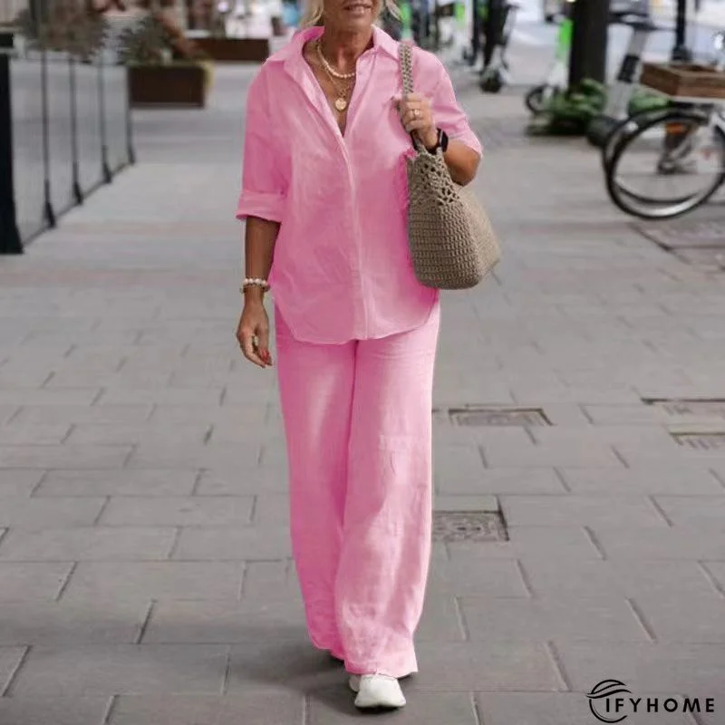 Shirt Collar Long Sleeve Buttoned Two Pieces Two Piece Set Set | IFYHOME