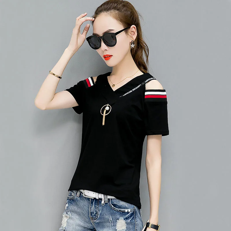 Bobokateer Off The Shoulder Tops For Women Tshirt Summer T-Shirt Cotton T Shirt Women Shirts Tee Shirt Femme Camiseta Mujer