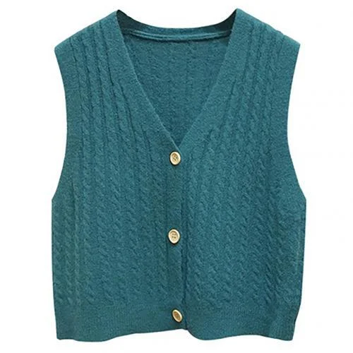 New Autumn Women Sweater Vests Solid Color V Neck Single-breasted Braid Knitted Cardigan Waistcoat Vest Outerwear Vest Cardigan