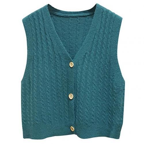 New Autumn Women Sweater Vests Solid Color V Neck Single-breasted Braid Knitted Cardigan Waistcoat Vest Outerwear Vest Cardigan