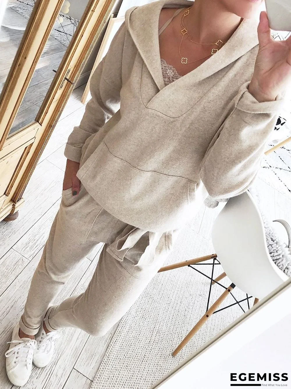 Hoodie Knitted Two Pieces Pants Sets Suits | EGEMISS