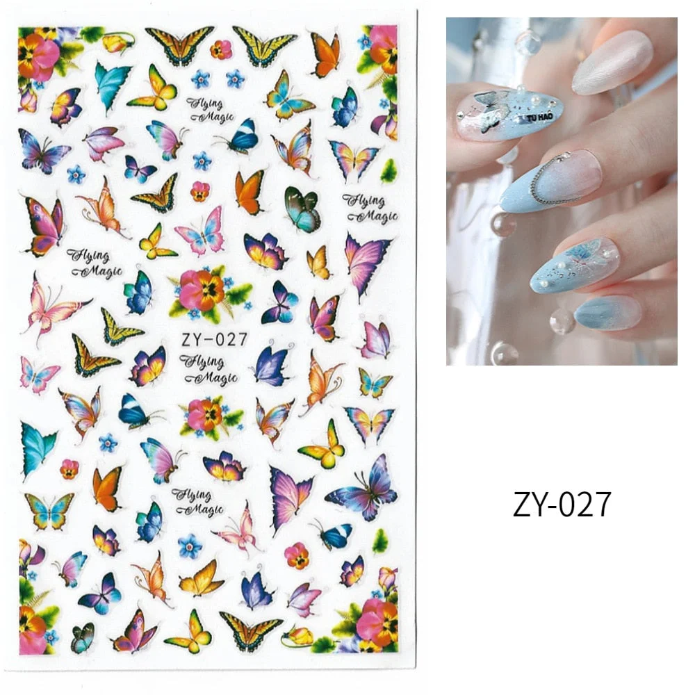 1 Sheet 3D Butterfly Nail Sticker Adhesive Slider Decals Colorful Nail Transfer Foils Wraps for DIY Nail Art Decoration-Nail Inspo