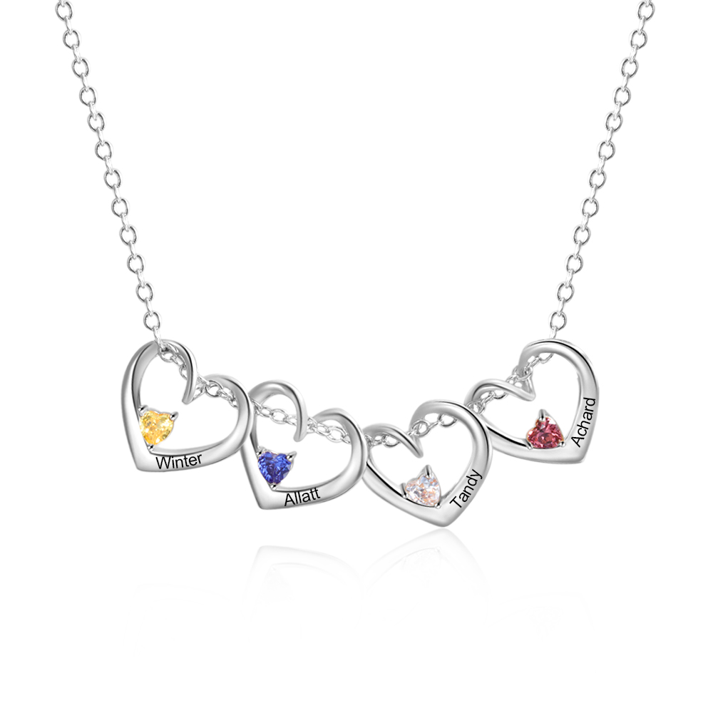 Personalised Heart Pendant Necklace Custom 4 Names & 4 Birthstones Necklace Gifts for Her-Jessemade AU