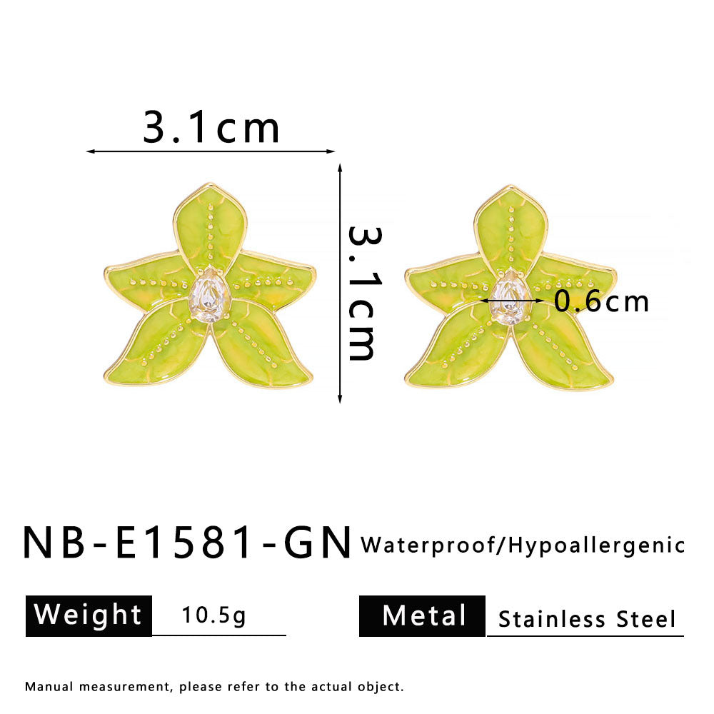 Ins Five Petals Flower Color Drip Glue Stainless Steel Earrings Earrings Female Diamond Earrings
