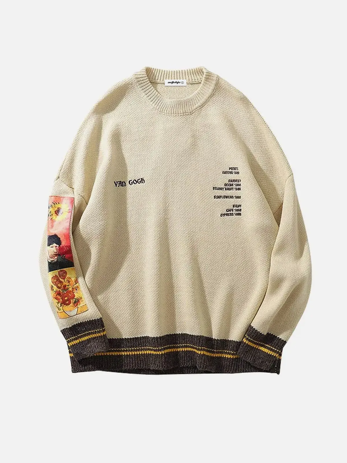 Beige Retro Van Gogh Printed Sweater Front