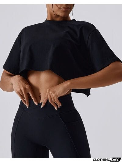 Cropped Round Neck Short Sleeve Active Top