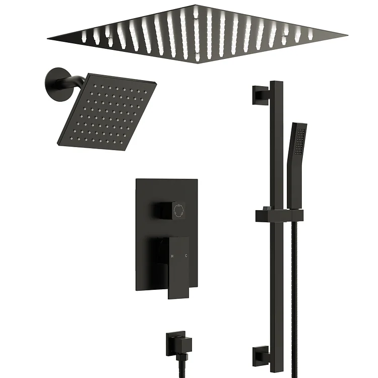 EVERSTEIN 3-Spray Rain LED Shower System in Matte Black, 12"
