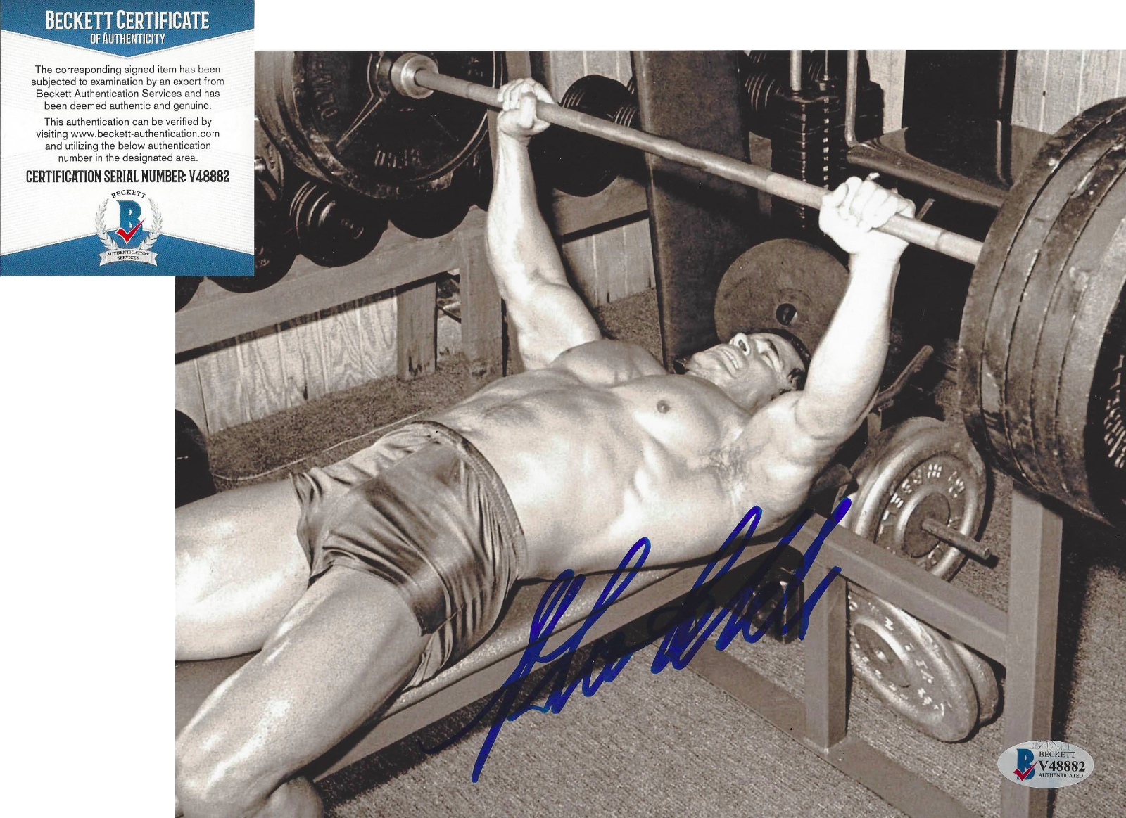 FRANCO COLUMBU MR. OLYMPIA BODYBUILDER SIGNED 8x10 Photo Poster painting 4 PROOF BECKETT COA BAS