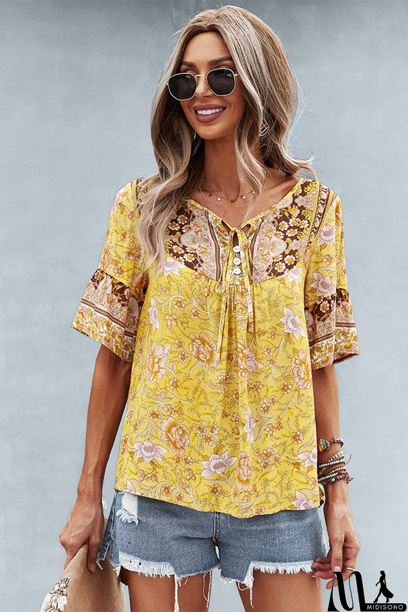 MidiSono - Floral Bliss Short Sleeve Top