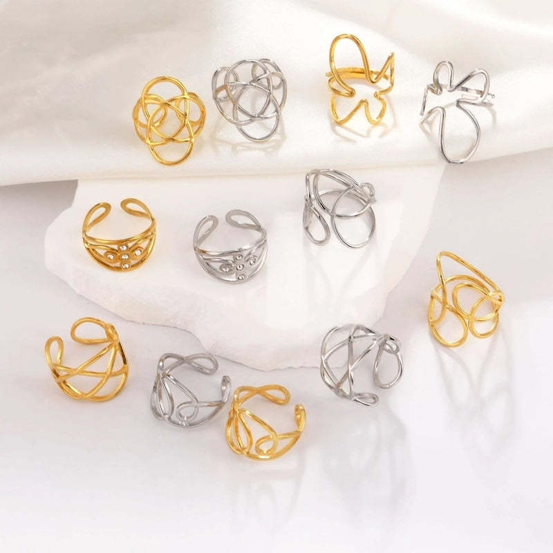 Basic Minimalist Classic Style Irregular Pentagram Lines 304 Stainless Steel Plating Open Rings