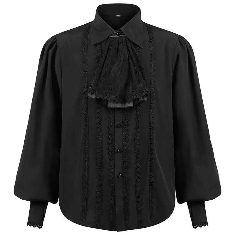 Black Men Pleated Shirt Medieval Costume Steampunk Victorian Blouse Novameme