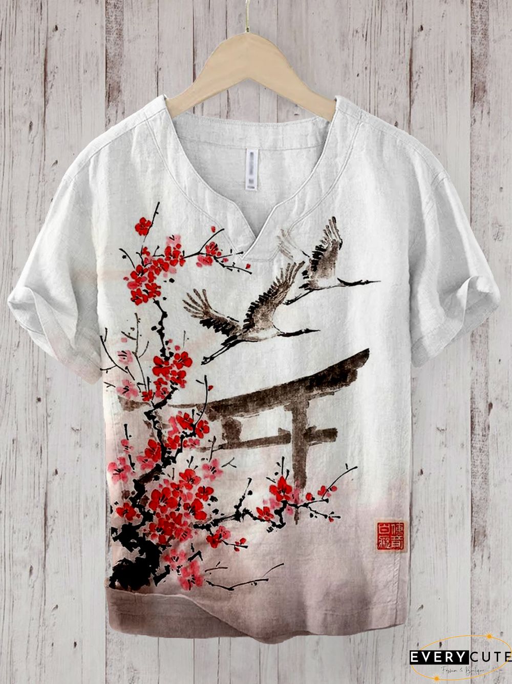 Elm Chinese Collar Linen Shirt in Sakura