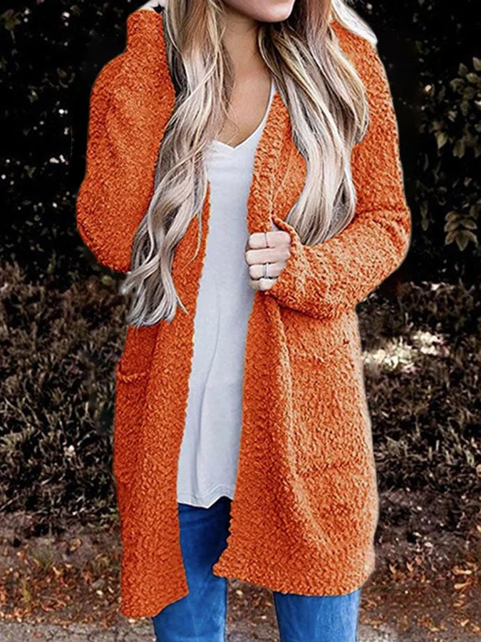 Solid Fleece Pocket Cardigan