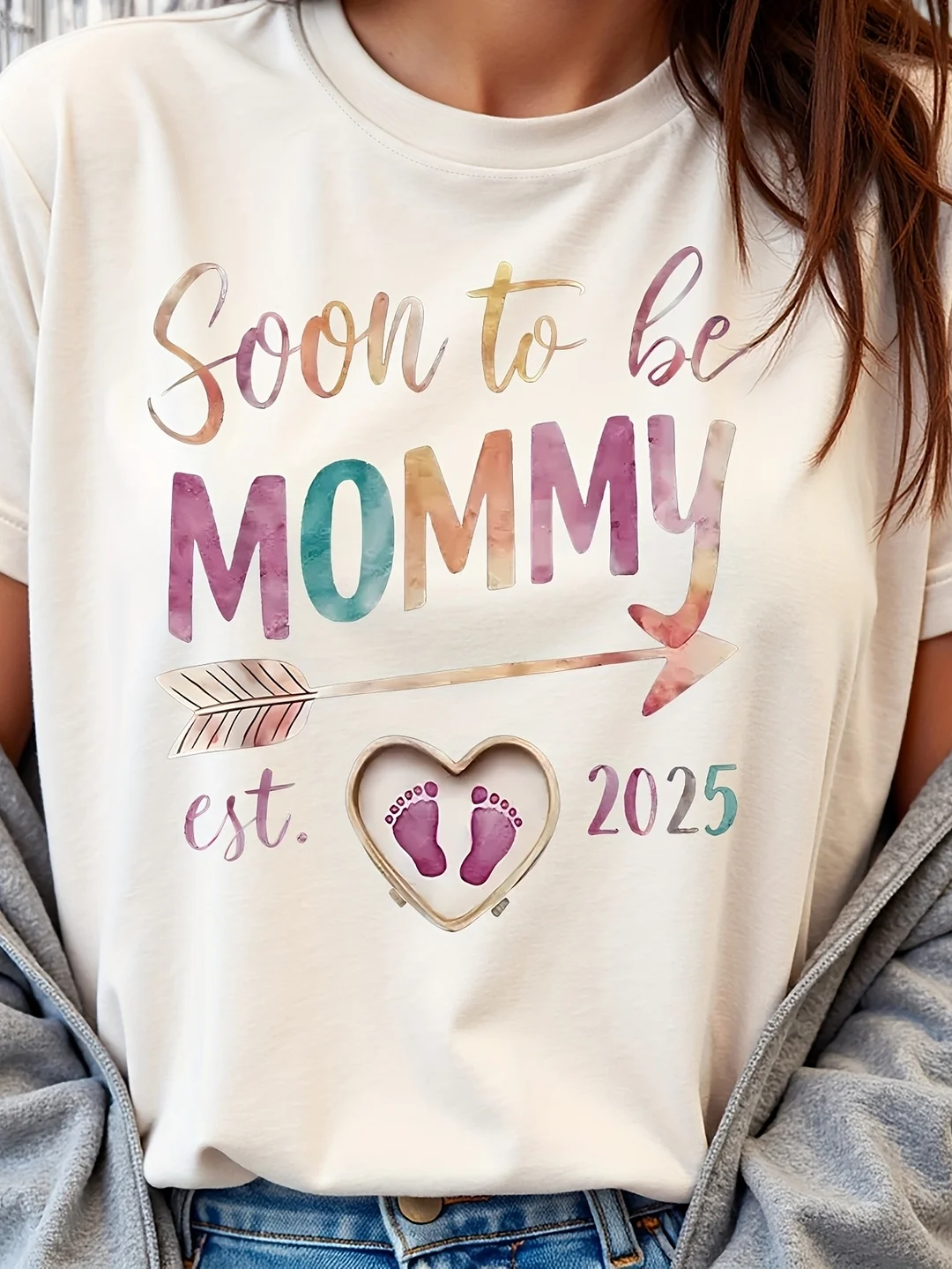1pc Women's Maternity Theme Printed Casual T-Shirt | Warm Expectation Style, Suitable For All Seasons, Summer Fashion Single Piece | IFYHOME