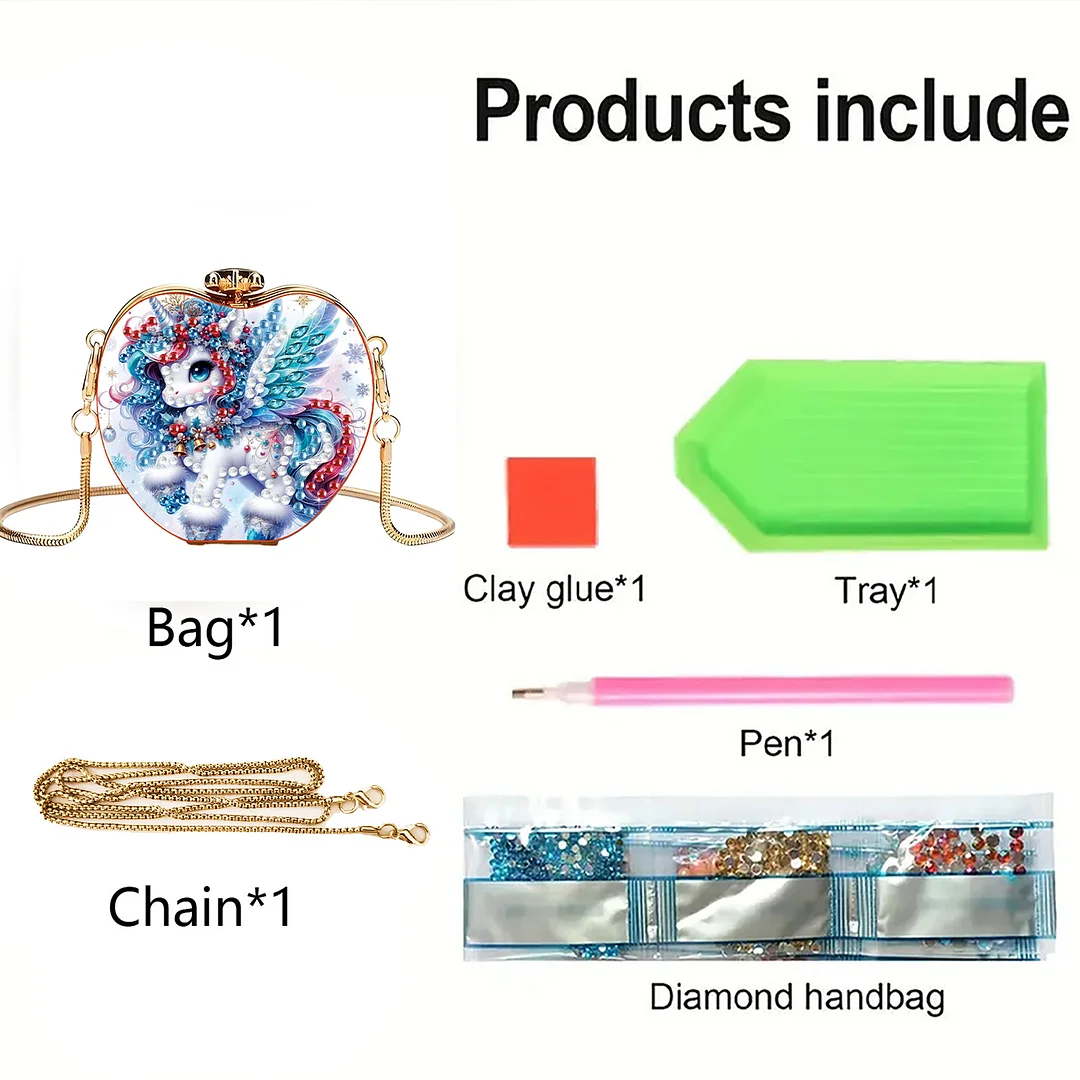 Unicorn DIY Acrylic Love Diamond Art Painting Card Case Wallet with Chain Small Diamond Painting Crossbody Bag for Adults Women Girls Gift