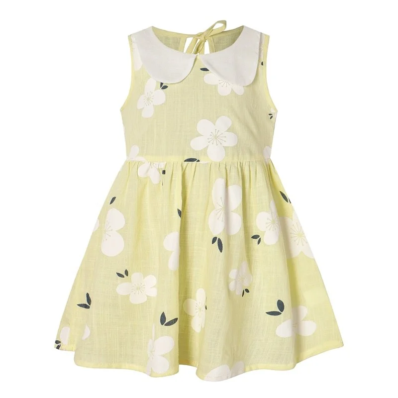 Baby Girls Cute Dresses for Summer Kids Children Sleeveless Flower Print Dress Lovely Collar Princess Dress