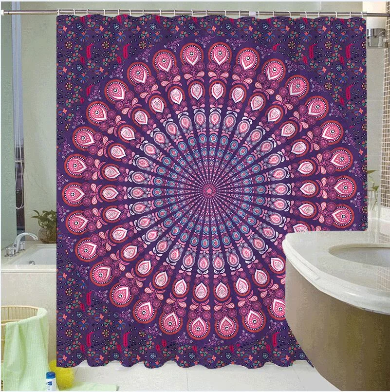 Mandala Shower Curtain Waterproof Floral Bohemian Bath Accessories for Bathroom Waterproof Fabric Shower Curtain