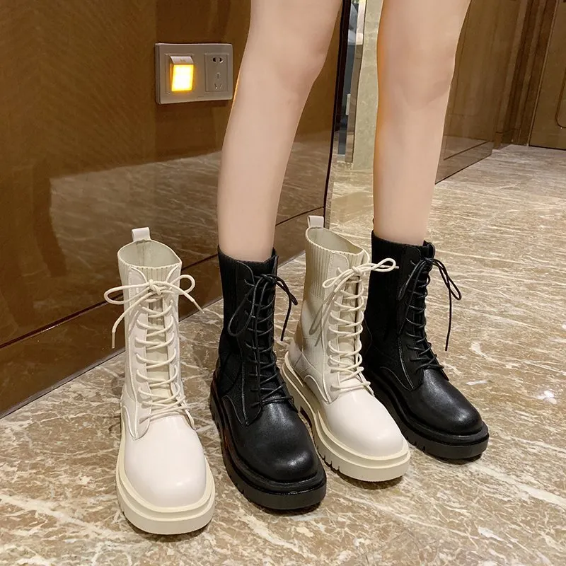 Ankle Boots For Women 2021 Spring Motorcycle Boots Thick Heel Platform Shoes Woman Slip On Round Toe Fashion Boots