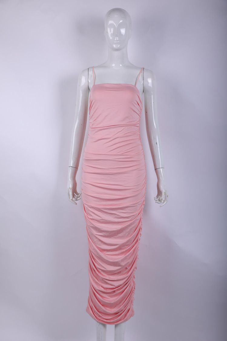 Pink Straps Ruched Wrap Maxi Dress Size L