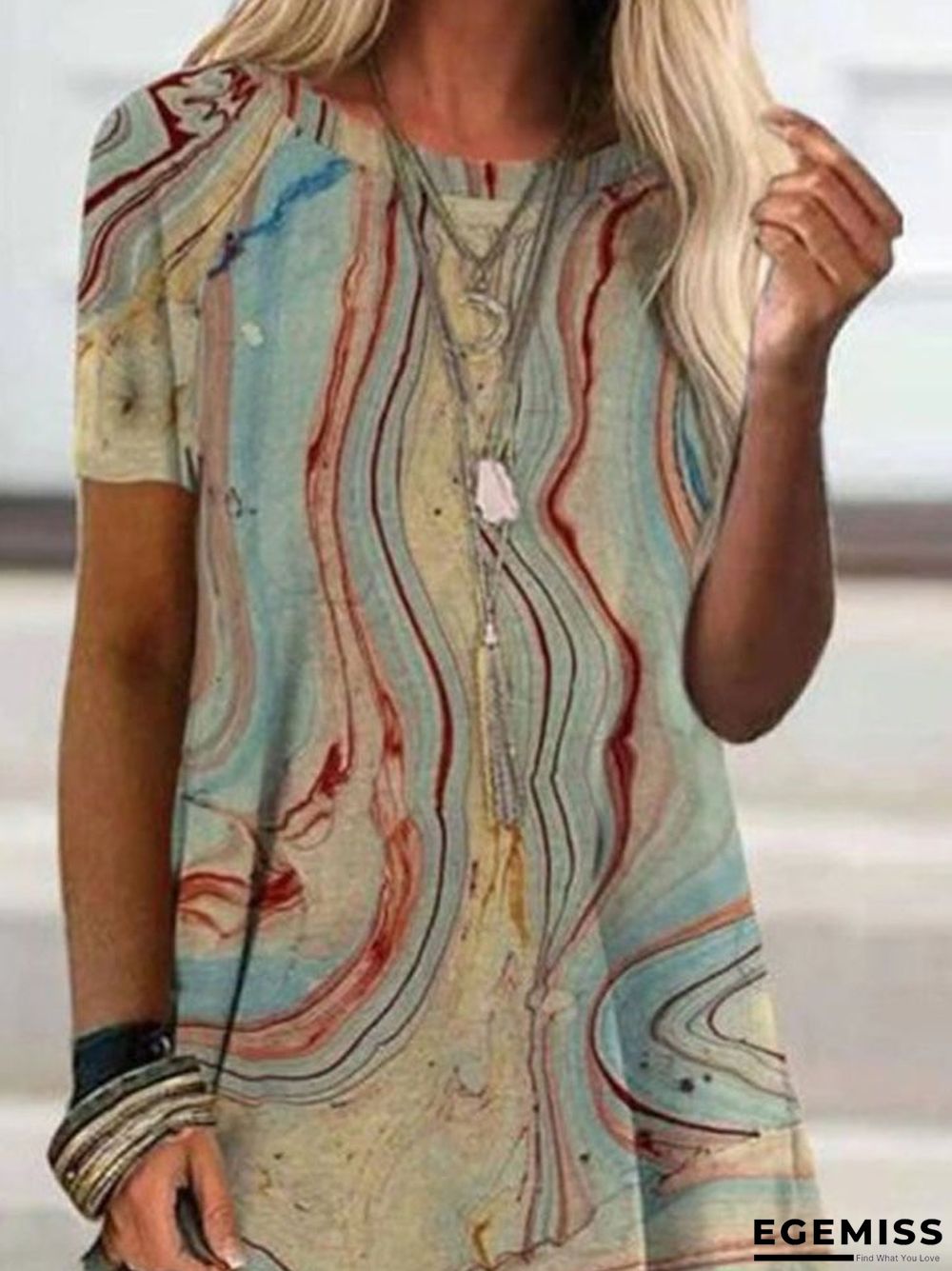 Crew Neck Vintage Print Short Sleeve T-shirt | EGEMISS