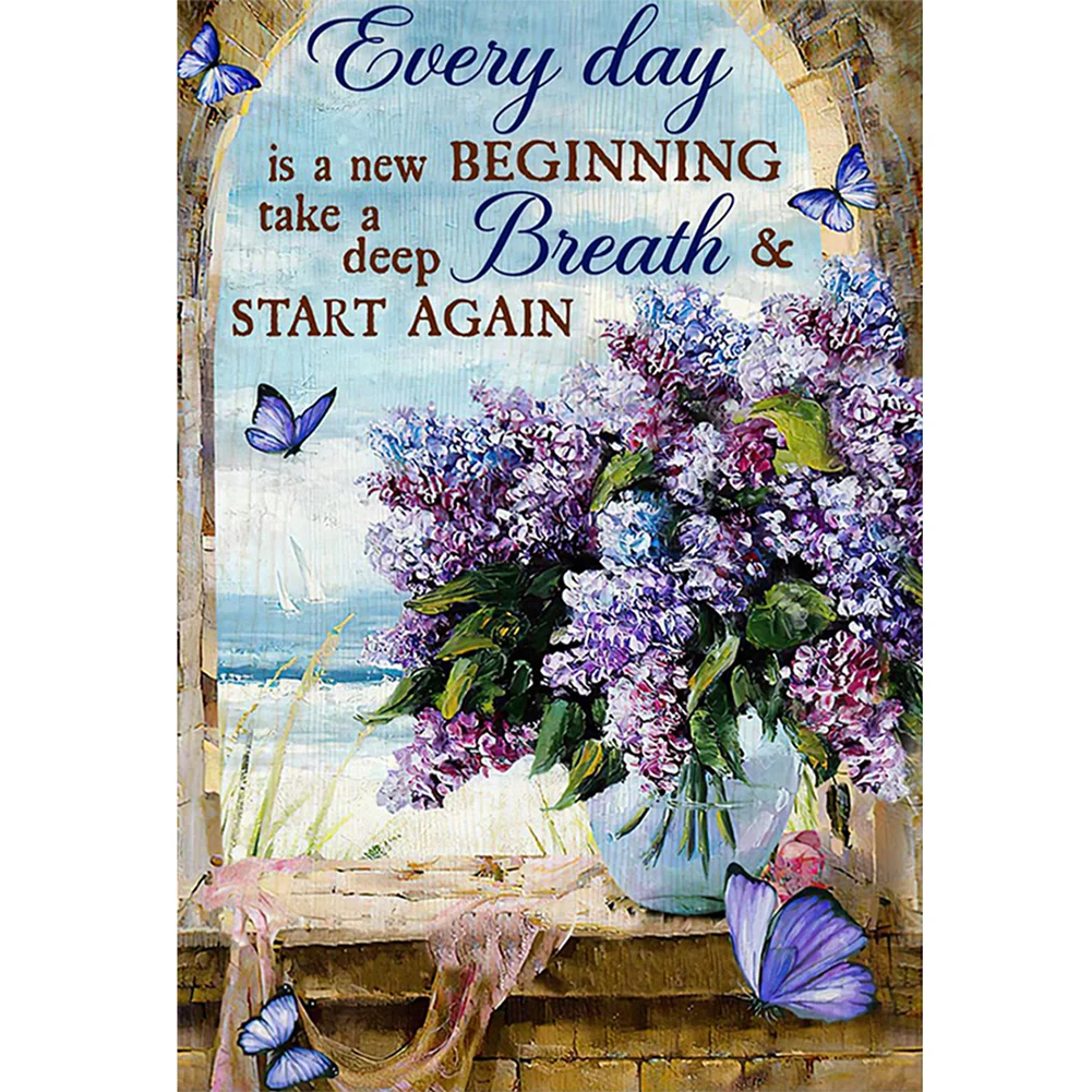 11CT Full Stamped Cross Stitch - Butterfly Lavender Letter(Canvas|40*60CM)