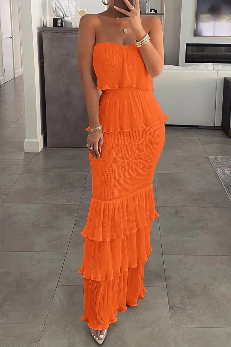British Style Celebrities Solid Flounce Strapless Cake Skirt Dresses(4 Colors)
