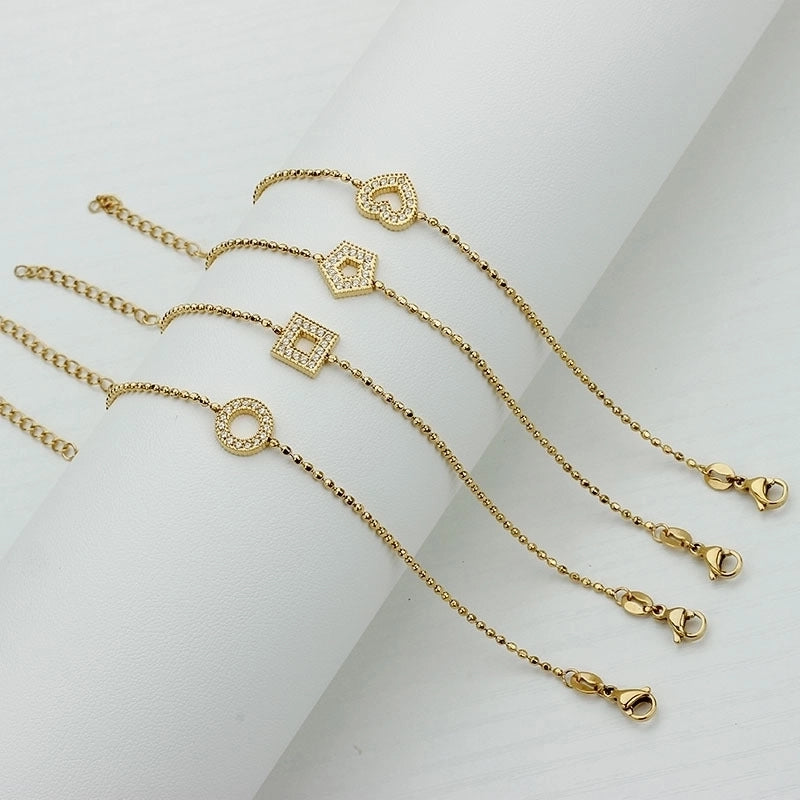 Minimalist Geometric Heart Shape Titanium Steel Zircon Bracelets In Bulk