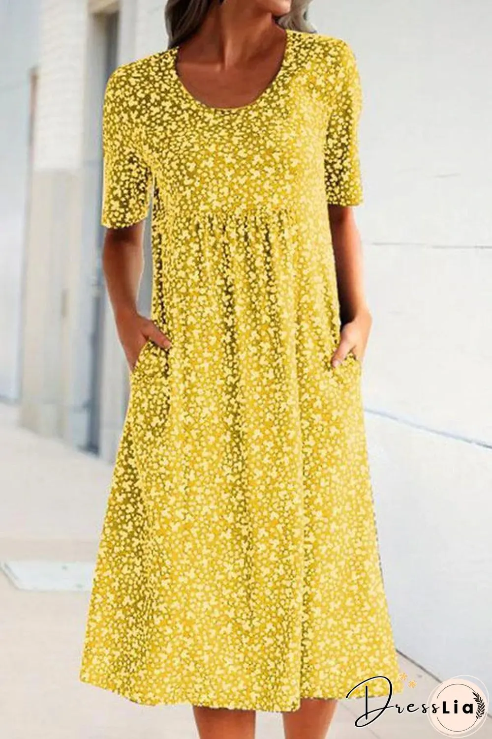 Casual Floral Print Short Sleeves Pockets Midi Dress