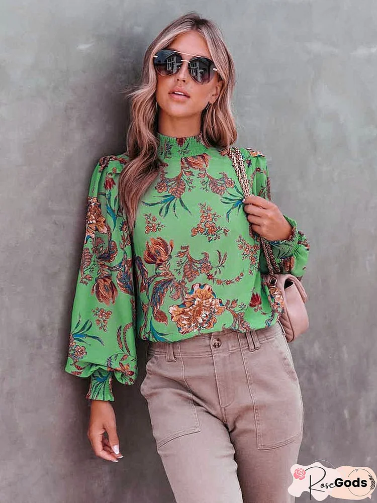 Women's Elegant Blouses New Spring Autumn Printed Ladies Shirt Fashion Korean Casual Tops Loose Turtleneck Long Sleeve Pullover