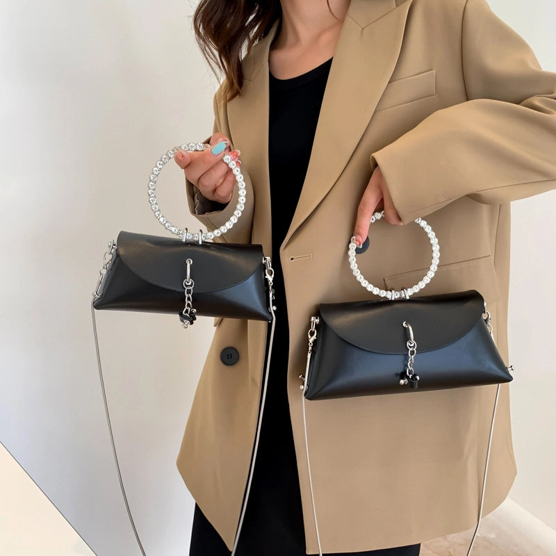 Women’s Medium Pu Leather Solid Color Streetwear Sewing Thread Square Flip Cover Handbag