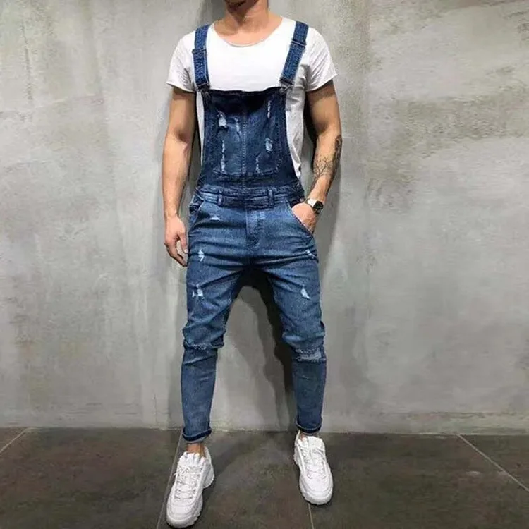 Fashion Mens Jeans Rip Pants Jumpsuit Male Denim Dungaree Bib Overalls Casual Moto Biker Pants Y2k Cargo Work Trousers Plus Size