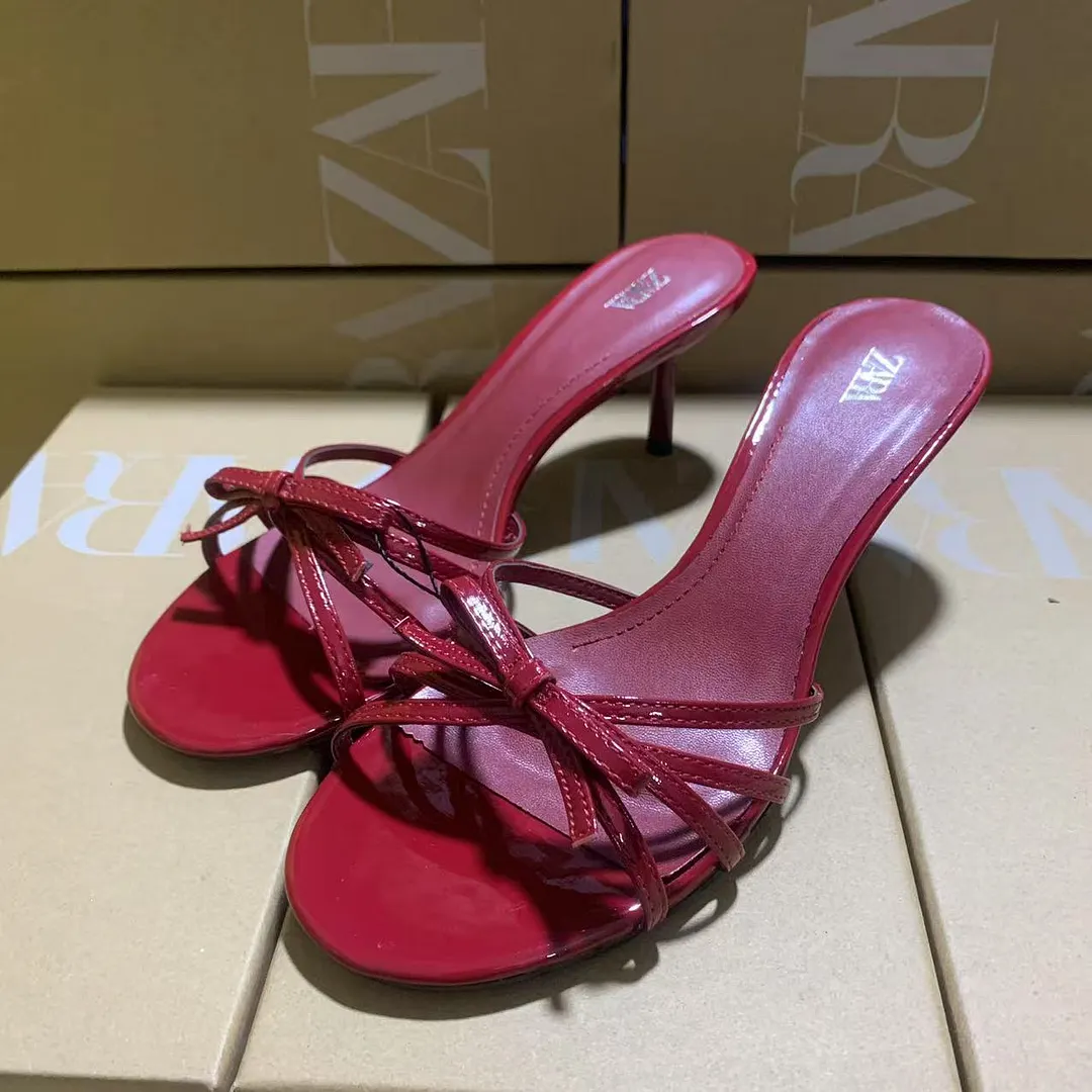 Breakj Breakj New Spring New Red High Quality Coarse And Bow Round Head Slippers Woman
