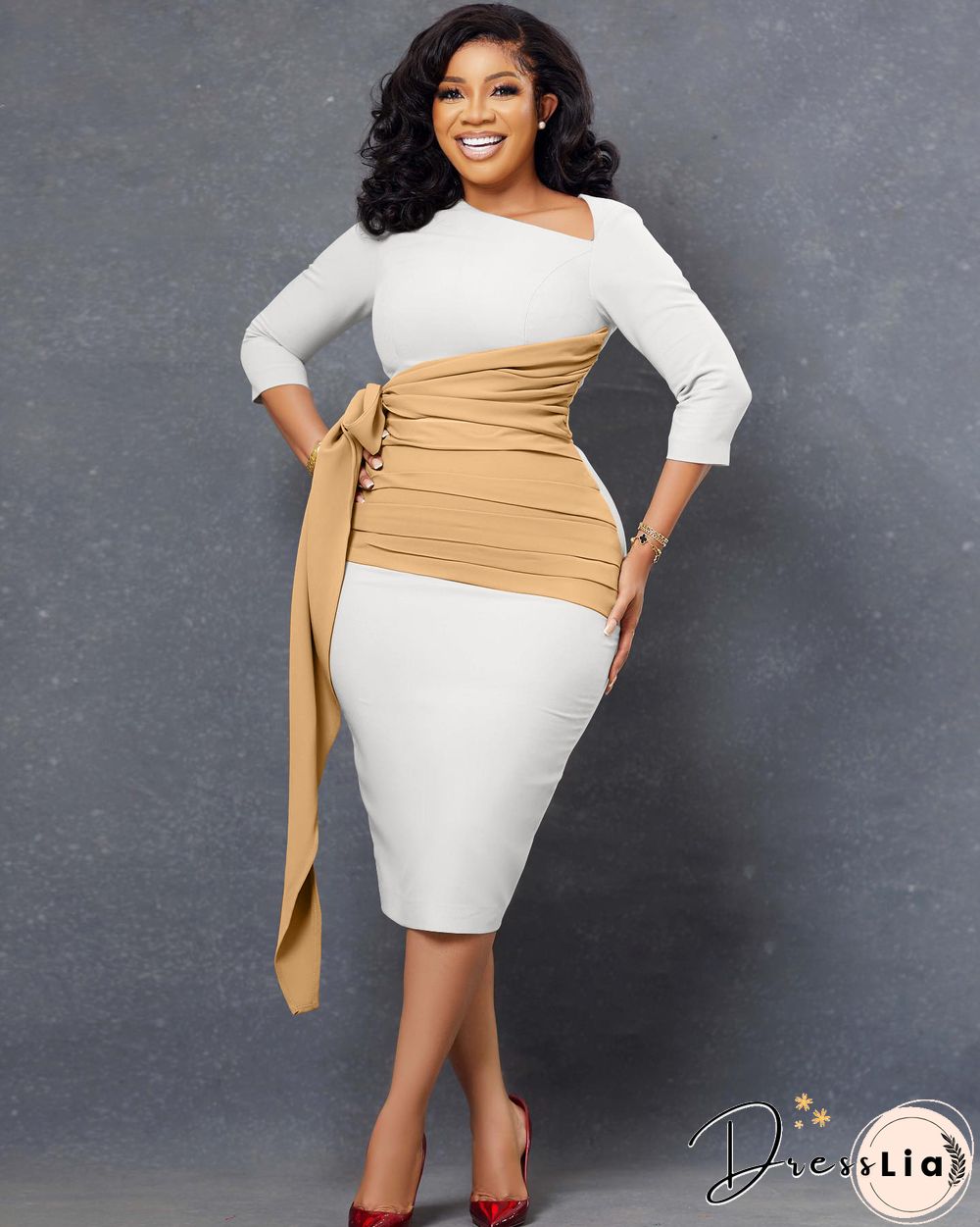Elegant 3/4 Sleeve Bandage Ruched Pencil Dresses