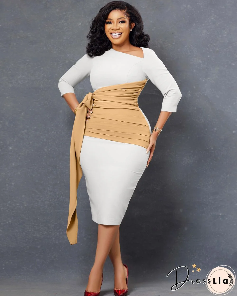 Elegant 3/4 Sleeve Bandage Ruched Pencil Dresses