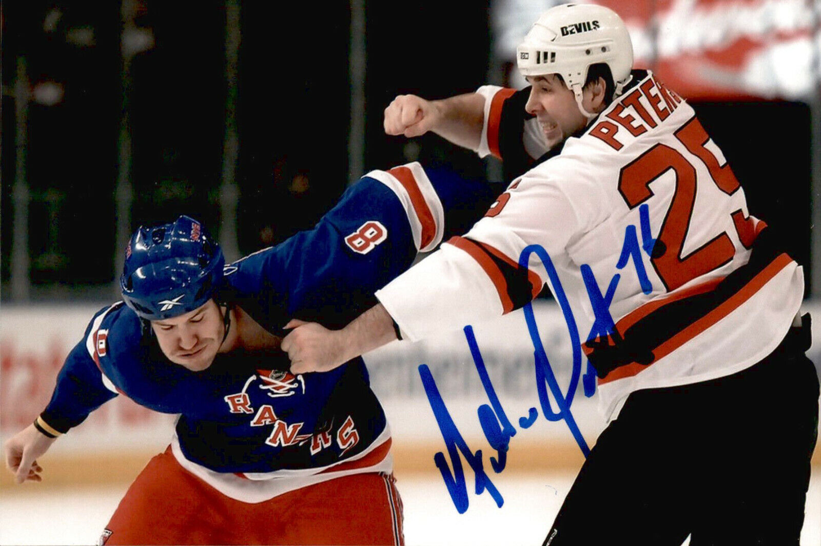 Andrew Peters SIGNED autographed 4x6 Photo Poster painting NEW JERSEY DEVILS FIGHT