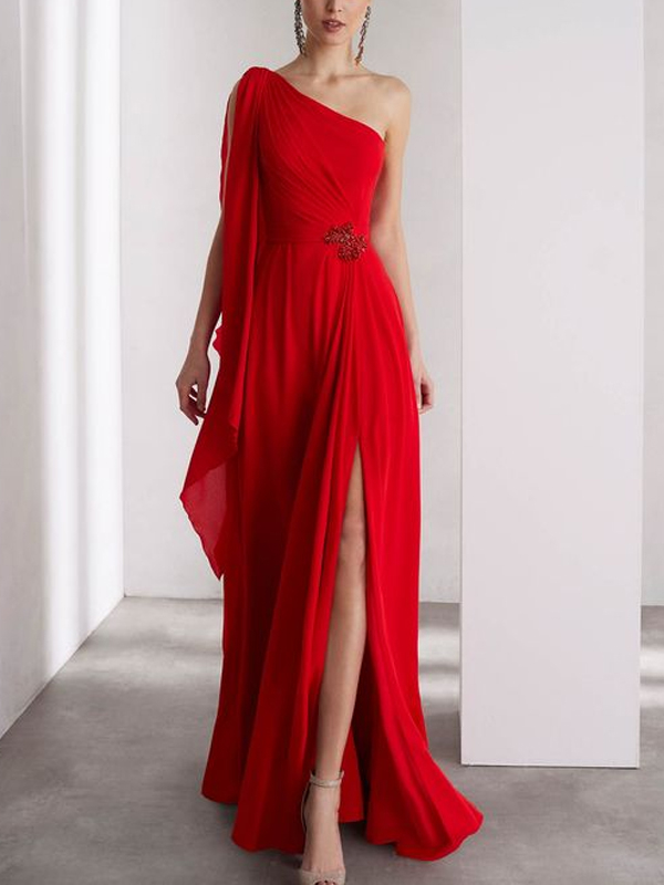 Off-shoulder Solid Color Maxi Dress