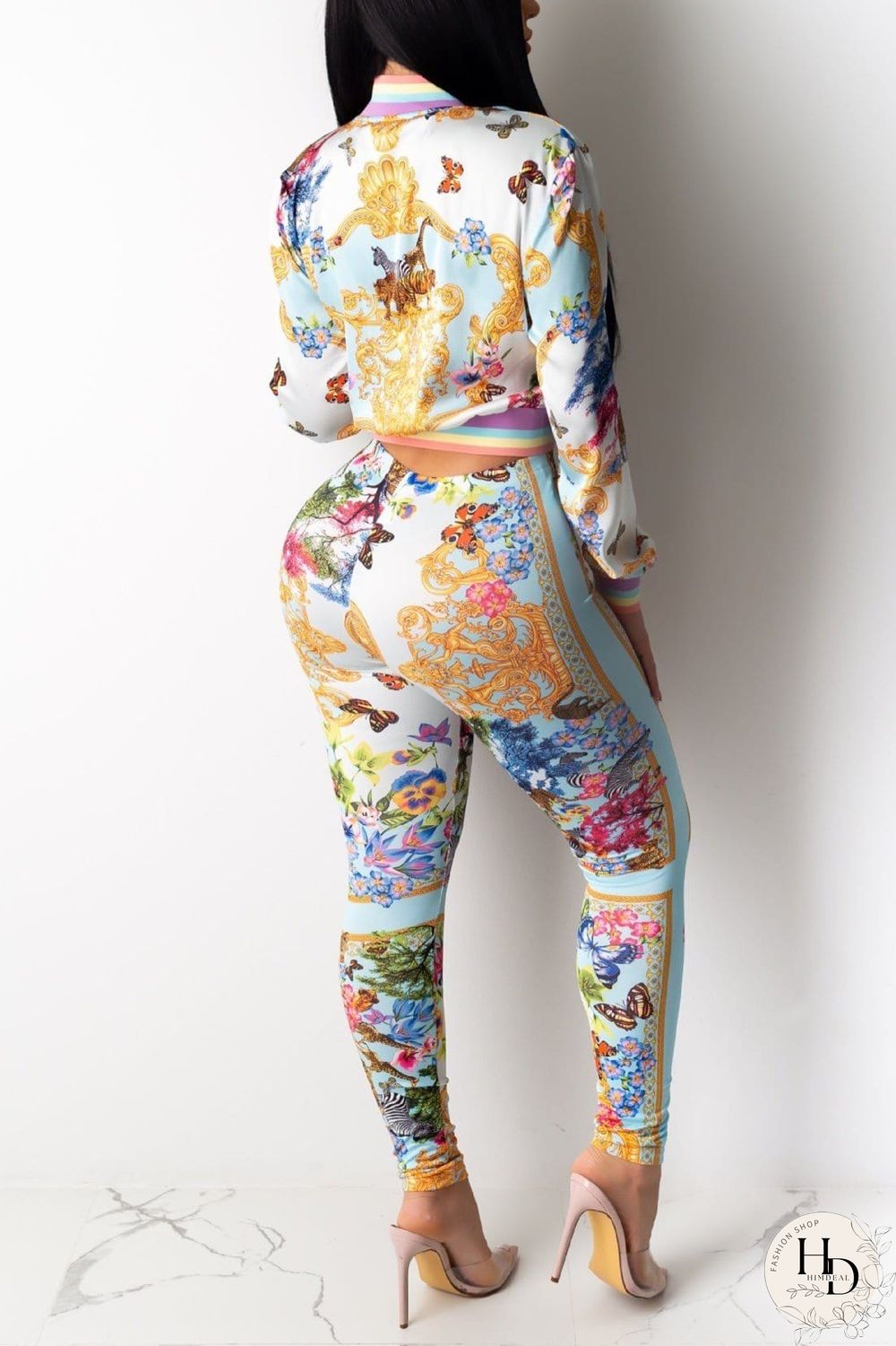 Fashion Casual Printing Zipper Two-Piece