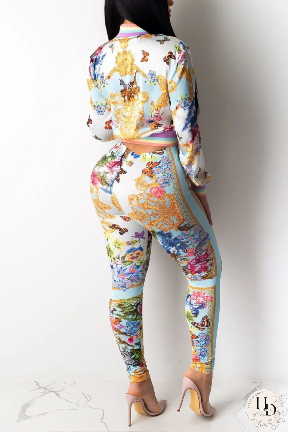 Fashion Casual Printing Zipper Two-Piece