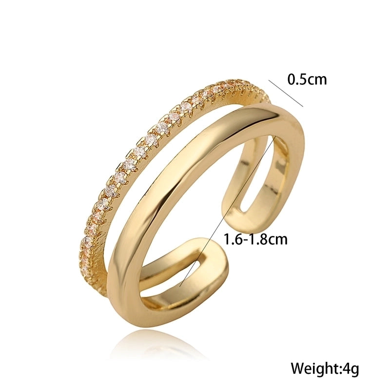 Copper 18K Gold Plated Inlay Geometric Zircon Open Rings