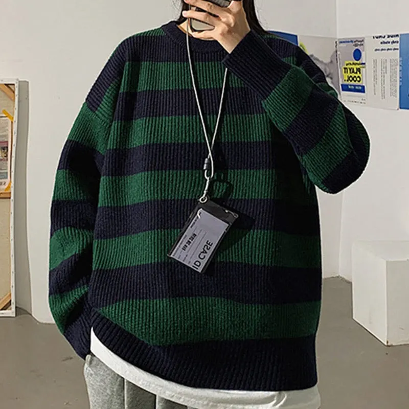 Autumn Sweater Women Pullovers Knit Casual Striped Pullovers Jumper Warm Teen Gril Streetwear Knitwear Sueters De Mujer