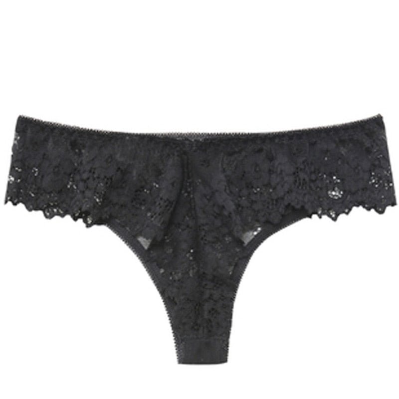 CINOON Sexy Panties Women Lace Low-waist Solid Sexy Briefs Embroidery Thong Transparent Hollow out Underwear Female G String