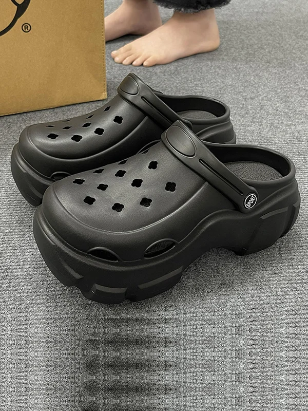 Hollow Round-Toe Crocs Platform Shoes Slider Sandals