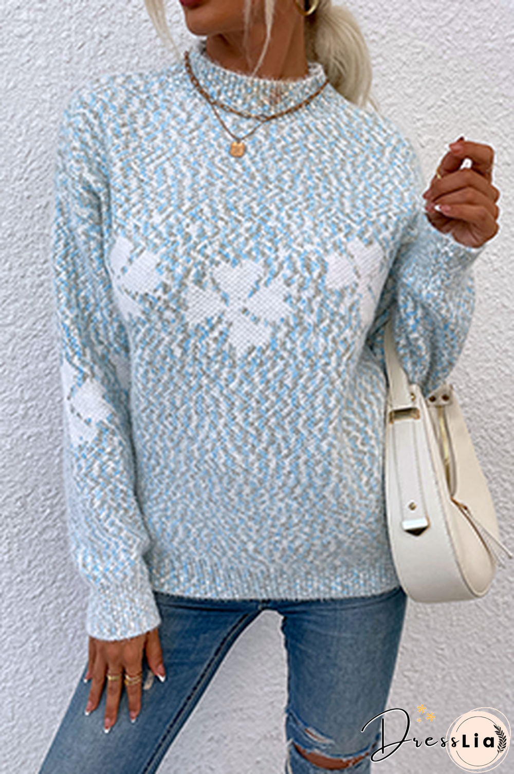 Casual Snowflakes Basic Half A Turtleneck Tops