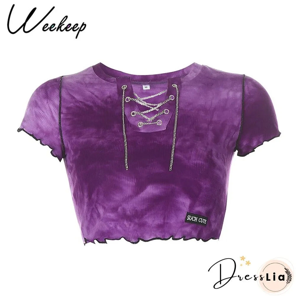 Womens White Short Sleeve Shirt Cropped Embroidery O-Neck Knitted T-Shirt